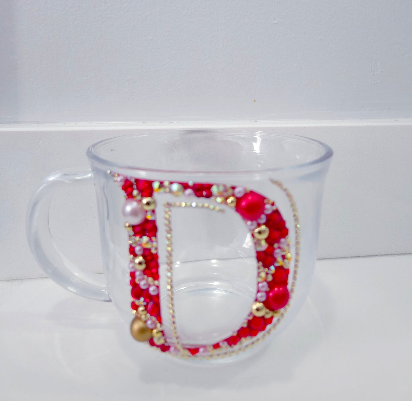Blinged Initial Glass Mug Red