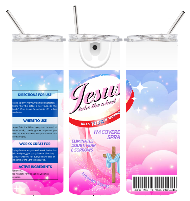 20oz. Skinny Tumbler - Jesus take the wheel (Oval)