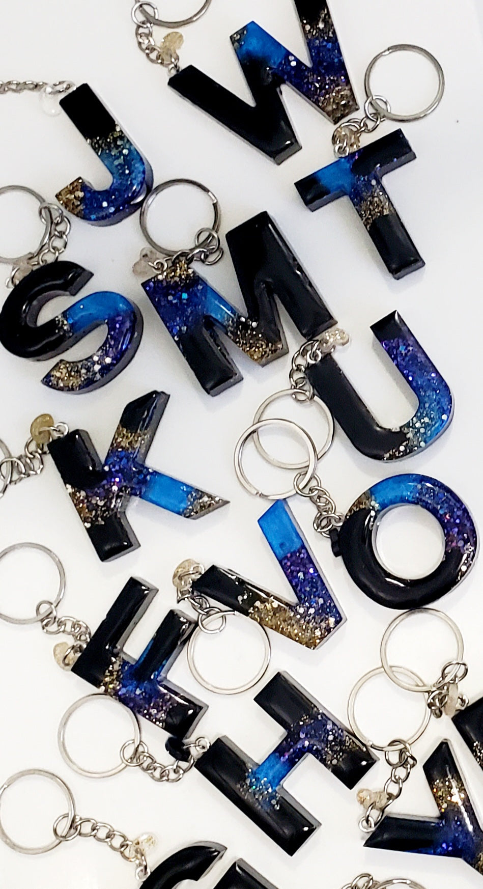 Letter Initial keychain Black multi glitter mix
