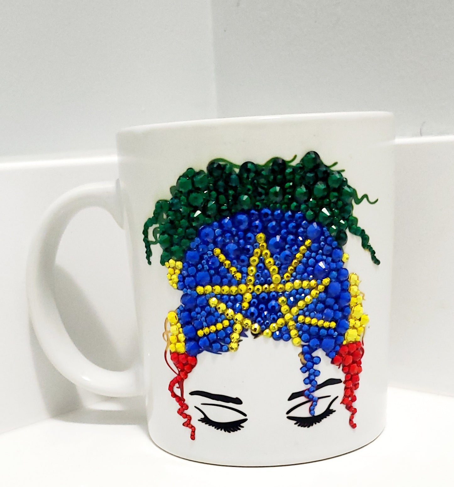 Blinged messy bun country flag mug