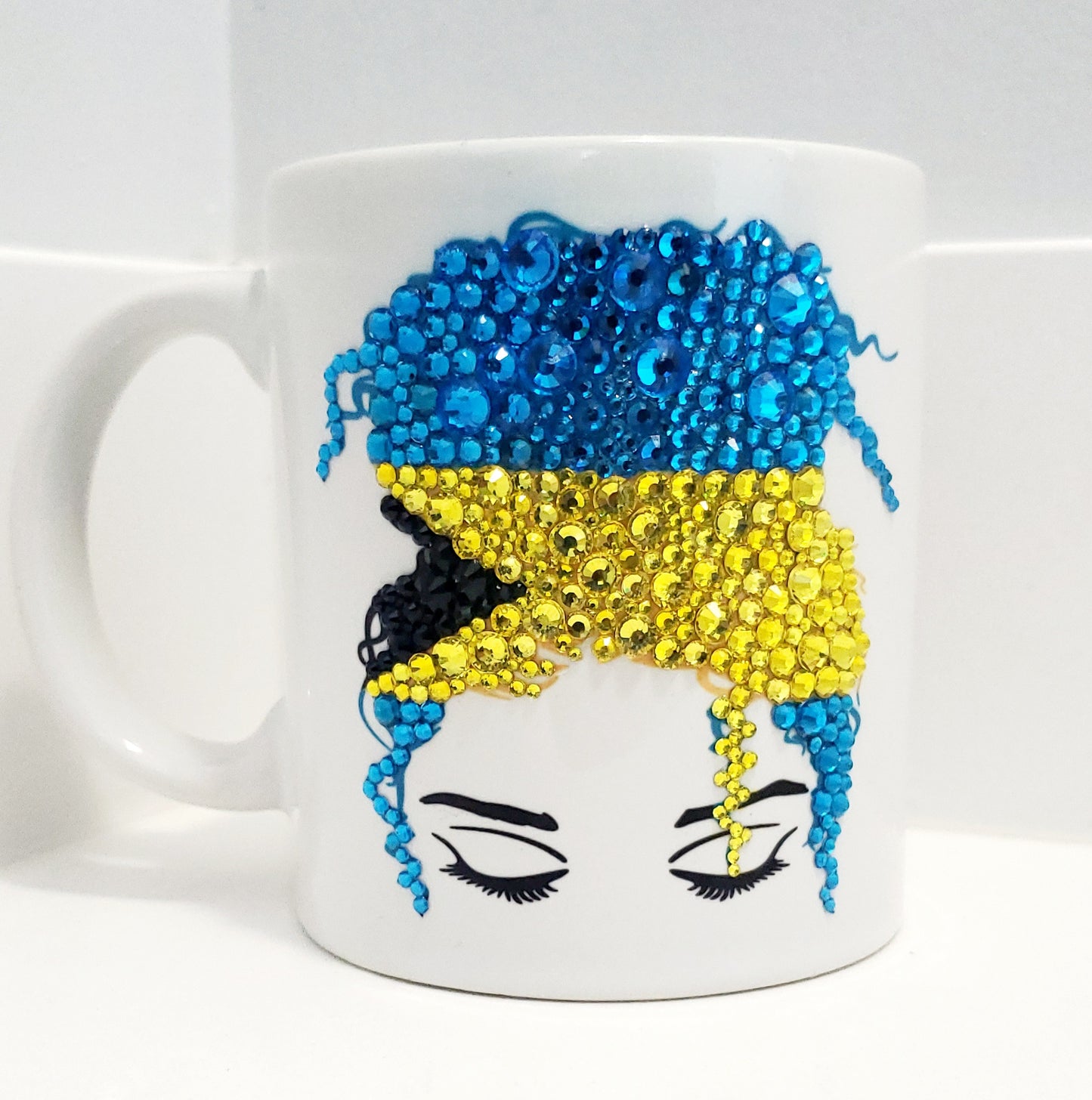 Blinged messy bun country flag mug