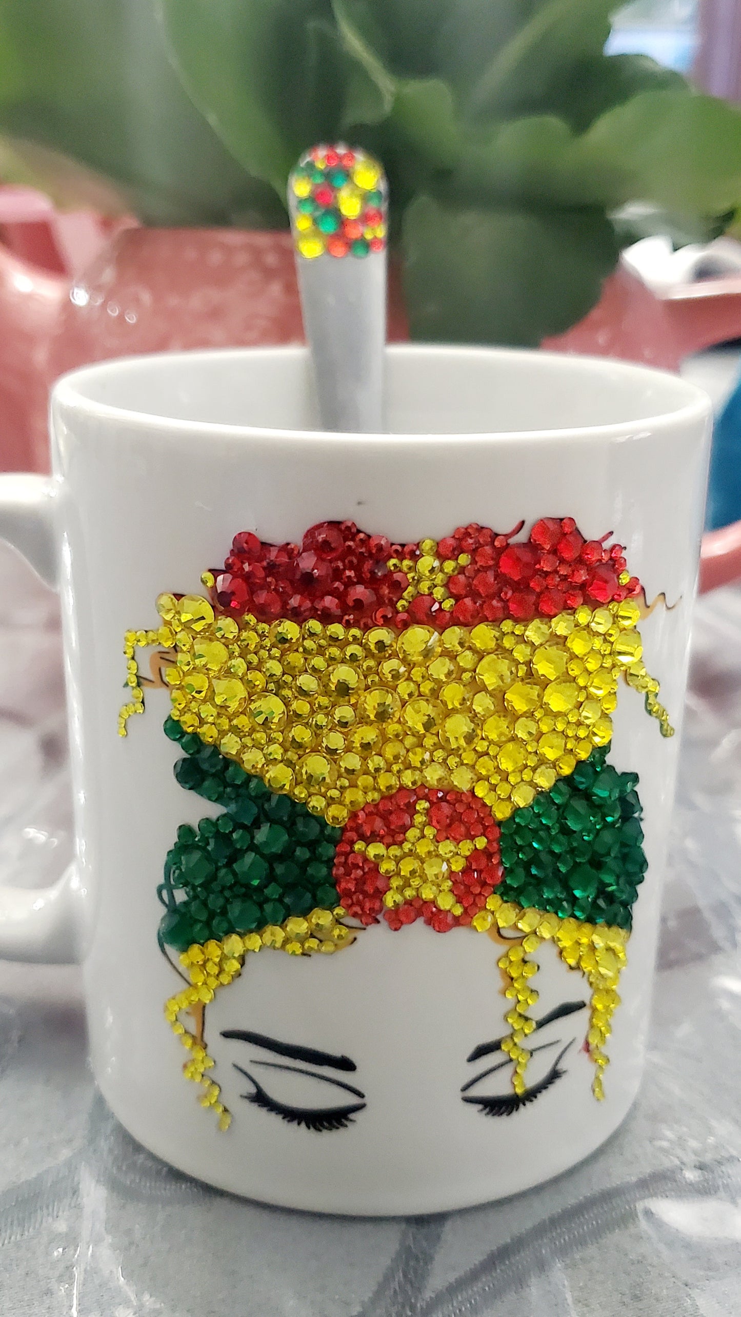 Blinged messy bun country flag mug