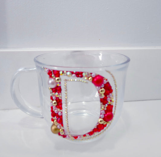 Blinged Initial Glass Mug Red