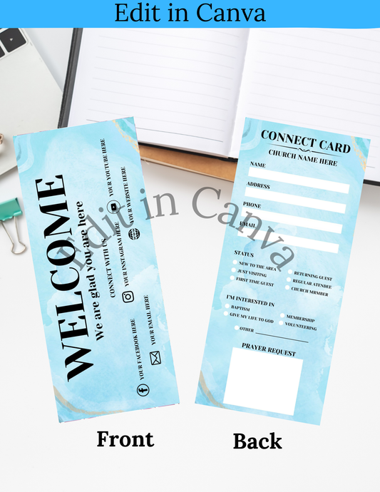 Canva Template - Editable Church Connect Card (Sky)