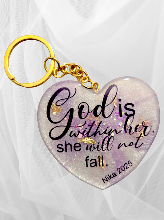 "God is Within Her" Heart Keychain – Personalizable Faith Accessory