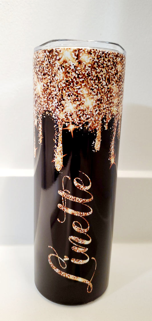 20oz. Skinny Tumbler - Gold glitter drip