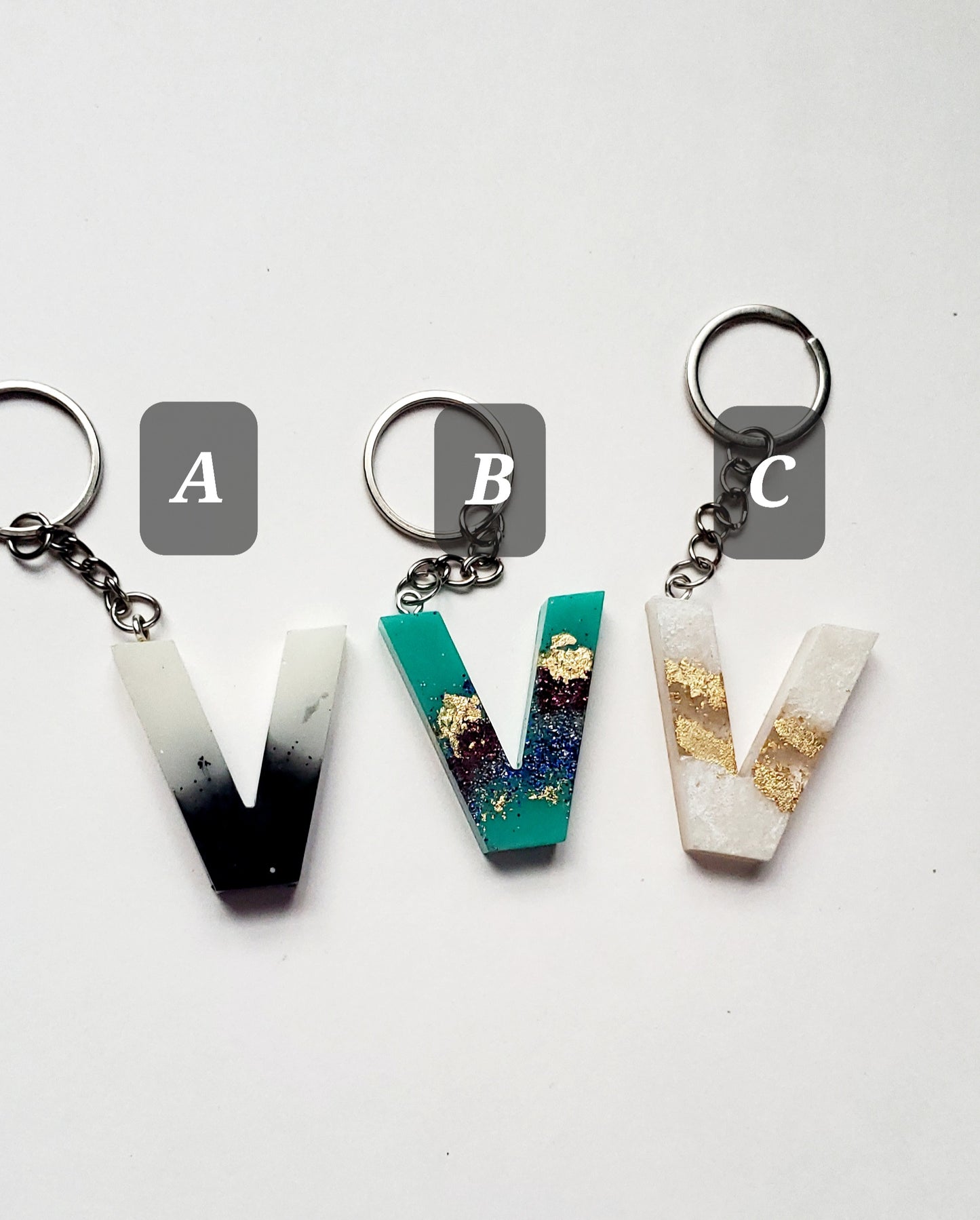 Ready to ship - V Letter keychains