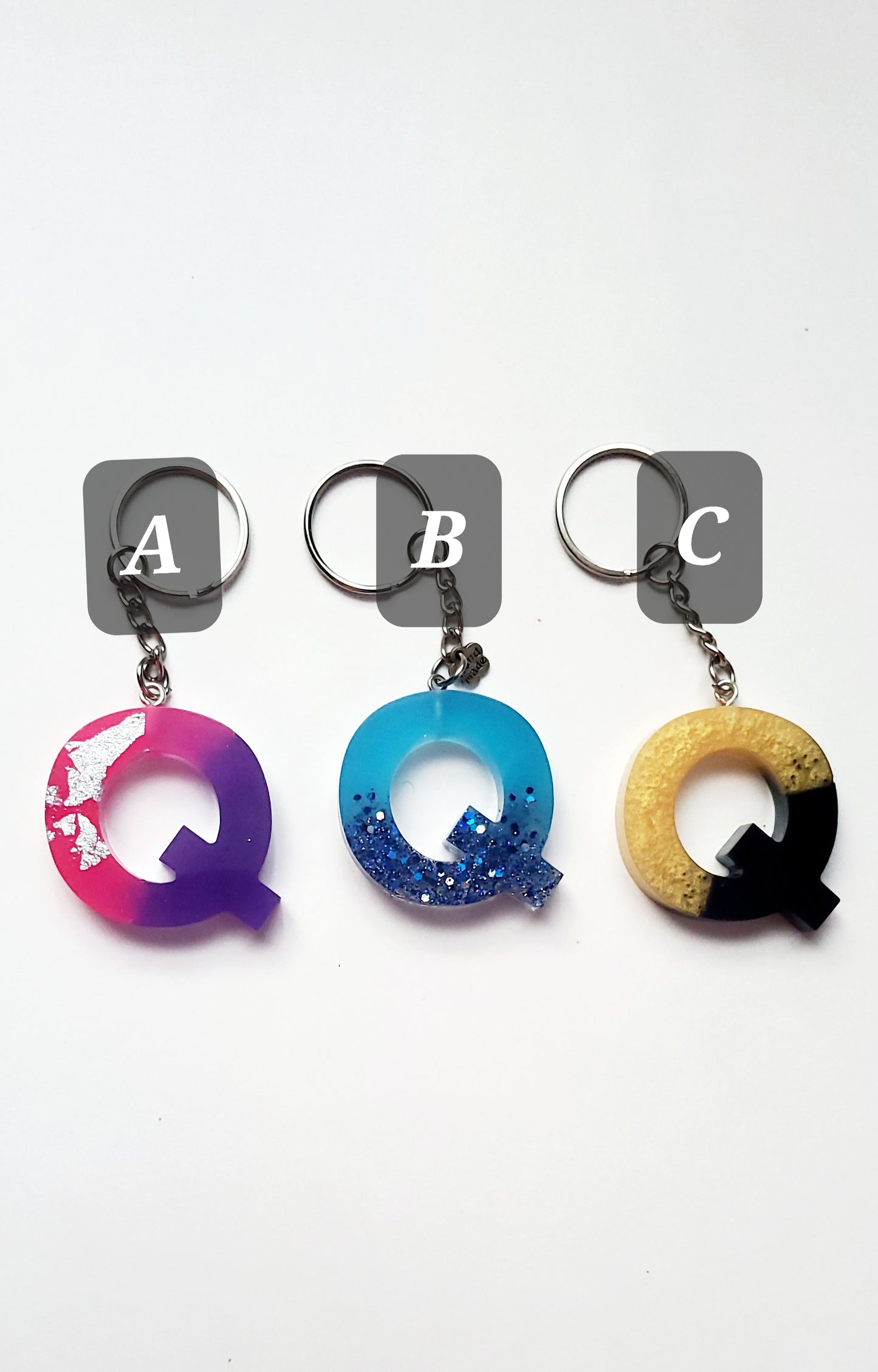 Ready to ship - Q Letter keychains