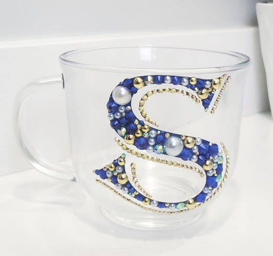Blinged Initial Glass Mug