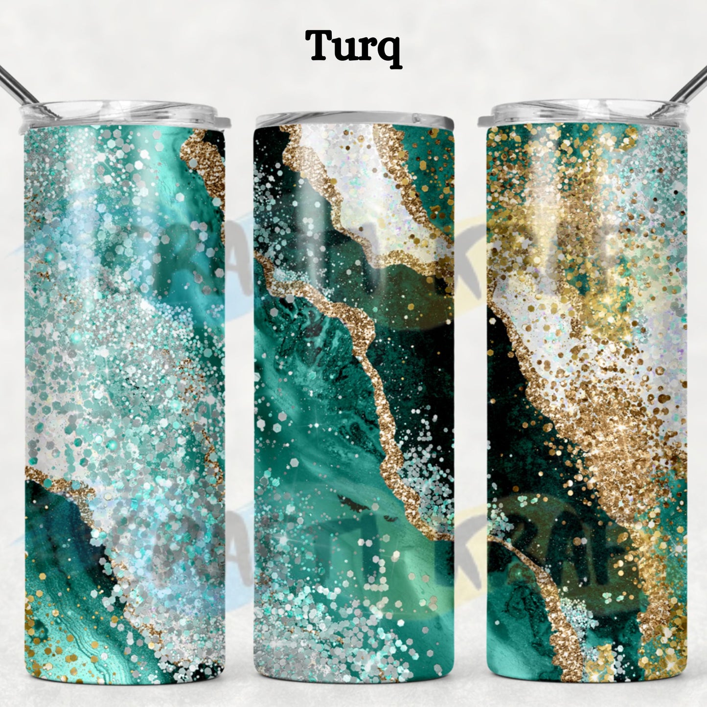 20oz Skinny Tumbler - Faux glitter Agate look