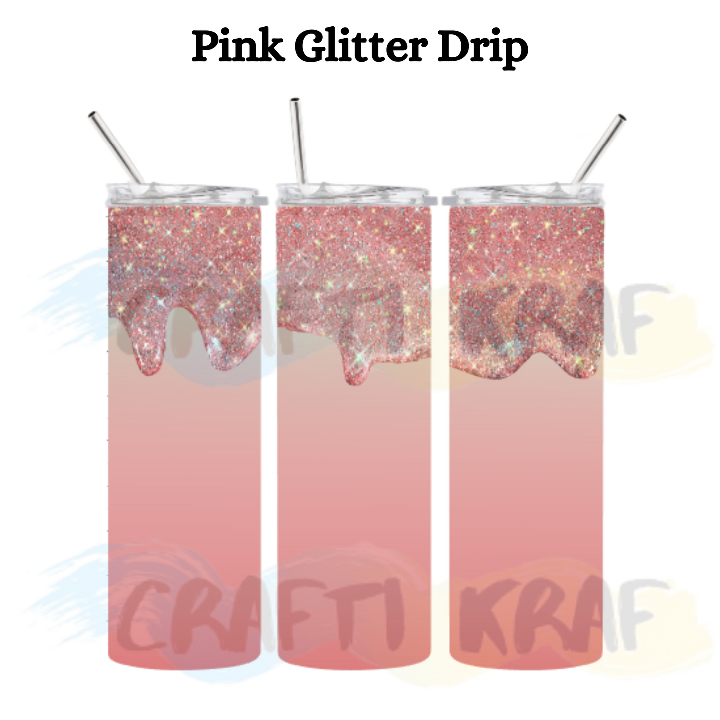 20oz. Skinny Tumbler - Pink glitter drip