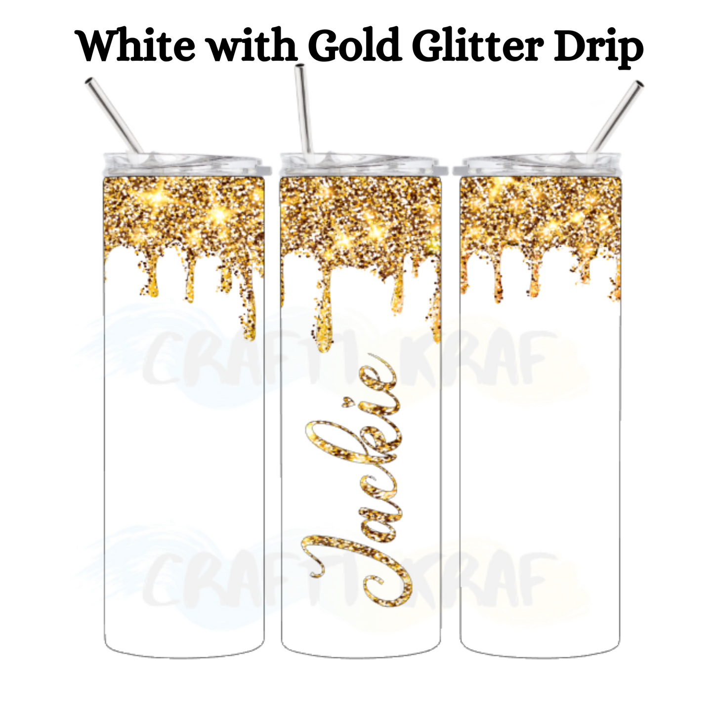 20oz. Skinny Tumbler - Gold glitter drip