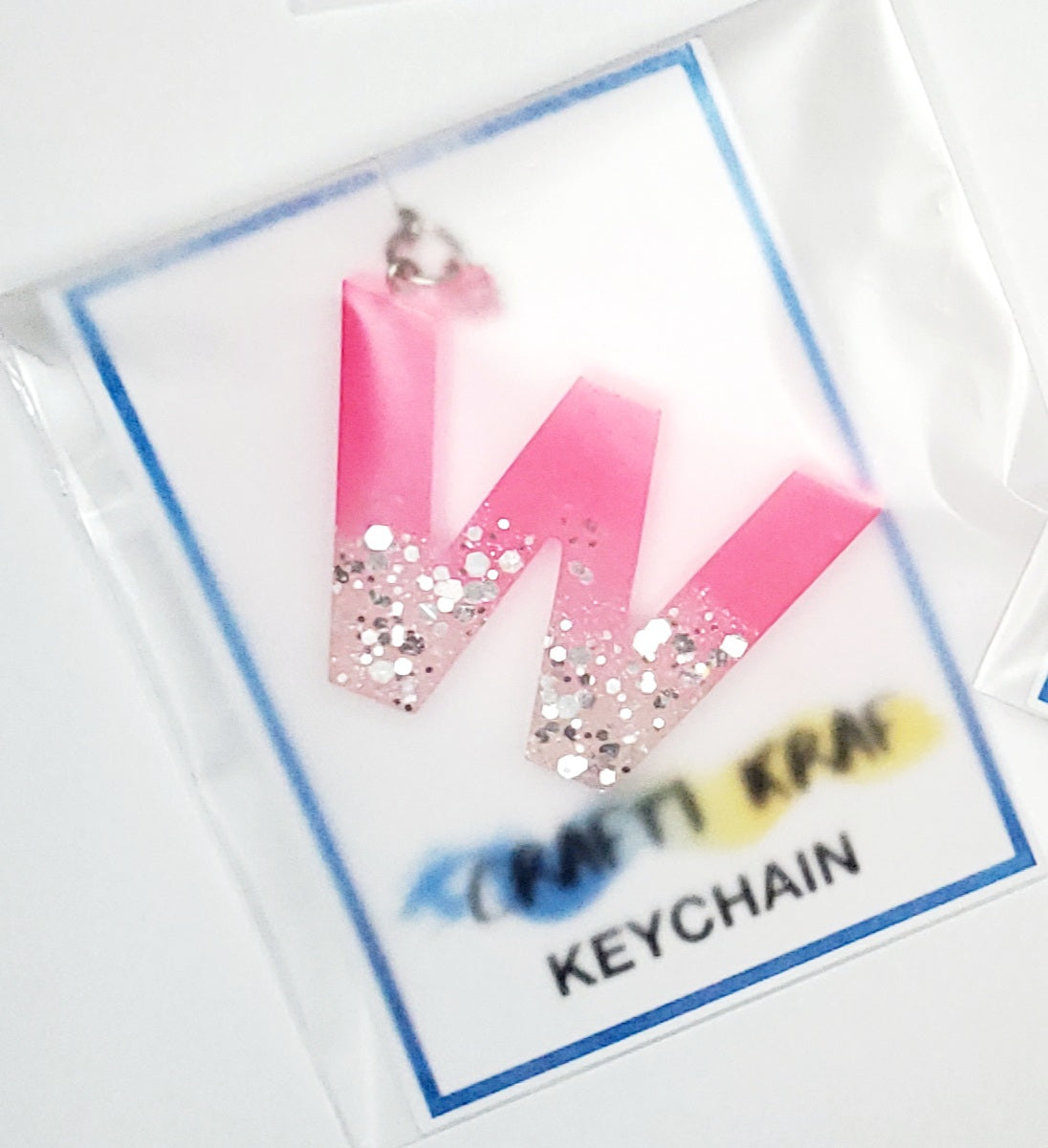 Letter Initial keychain pink white glitter