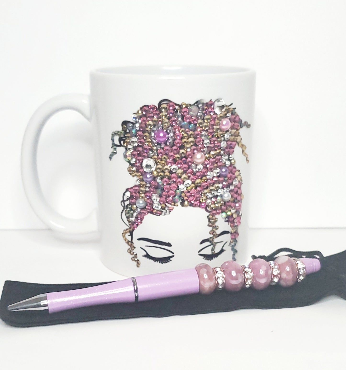 Blinged messy bun mug