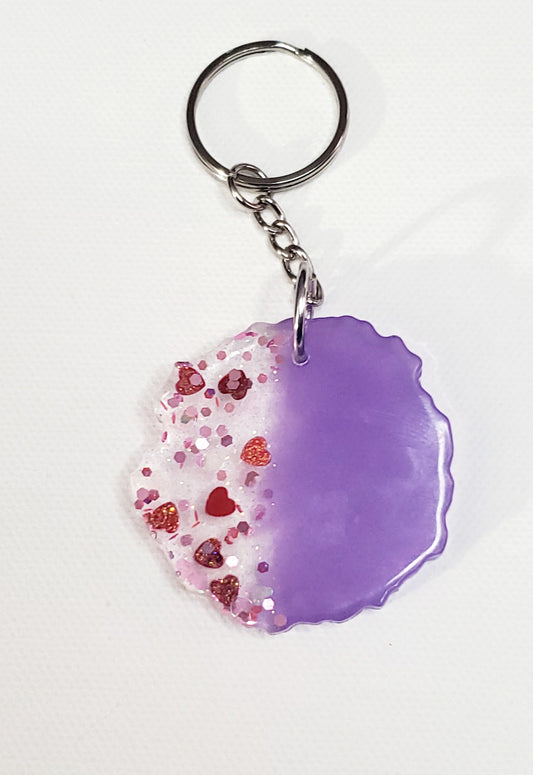 Ready to ship - Geode keychain Purple with pink/red glitter