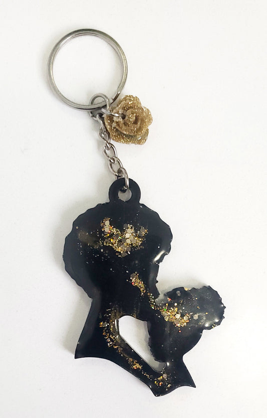 Mother kissing child resin keychain