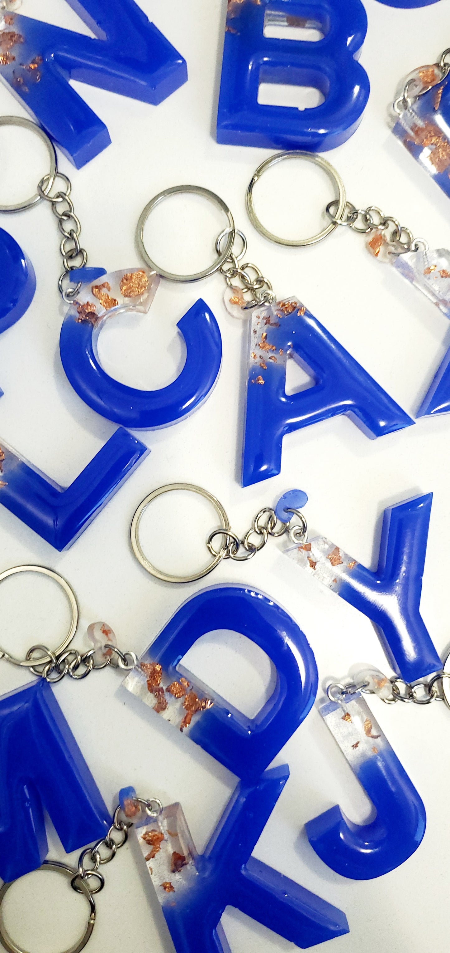 Letter Initial keychain blue with copper foil