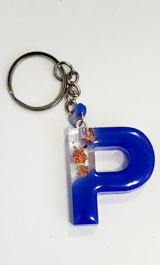 Letter Initial keychain blue with copper foil