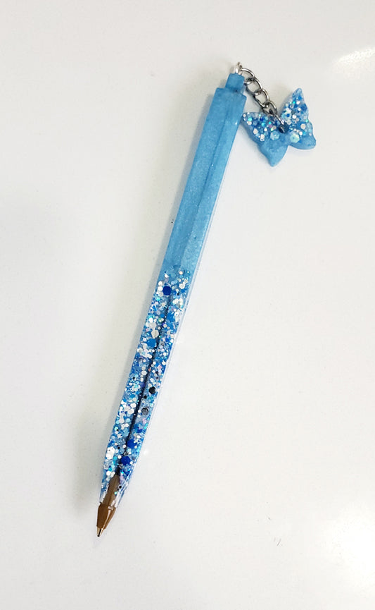 Resin pen personalizable (refillable) -light blue/glitter