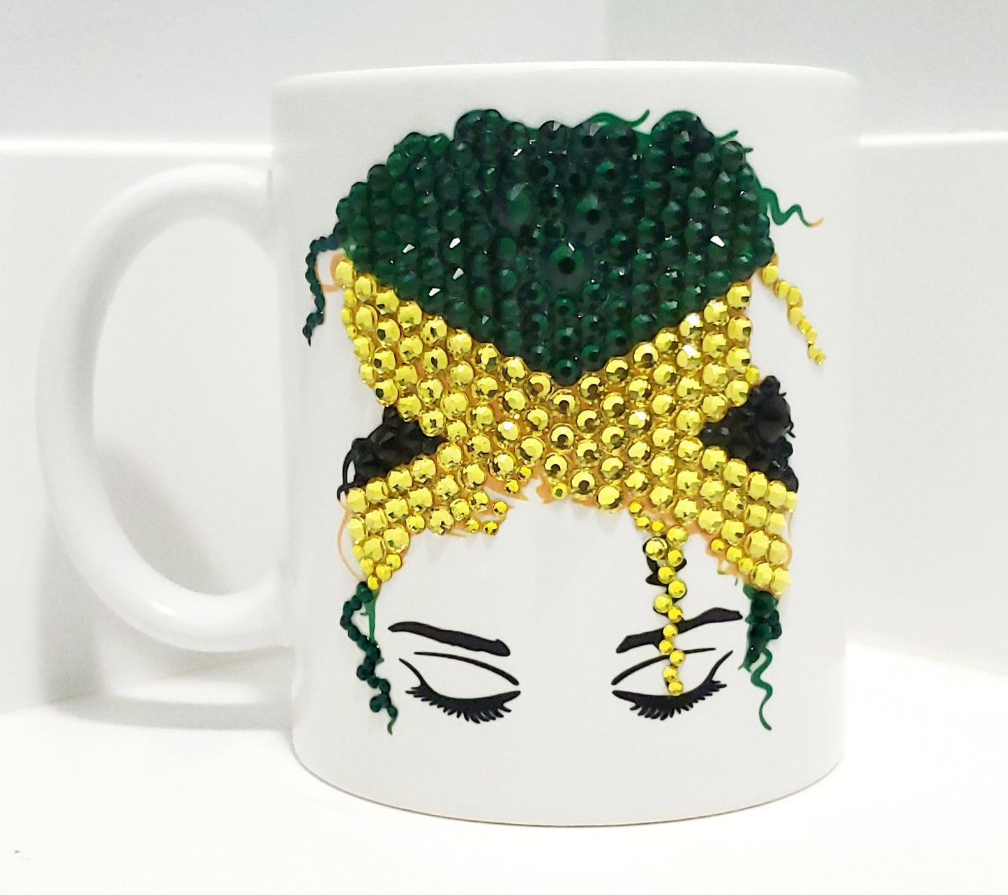 Blinged messy bun country flag mug