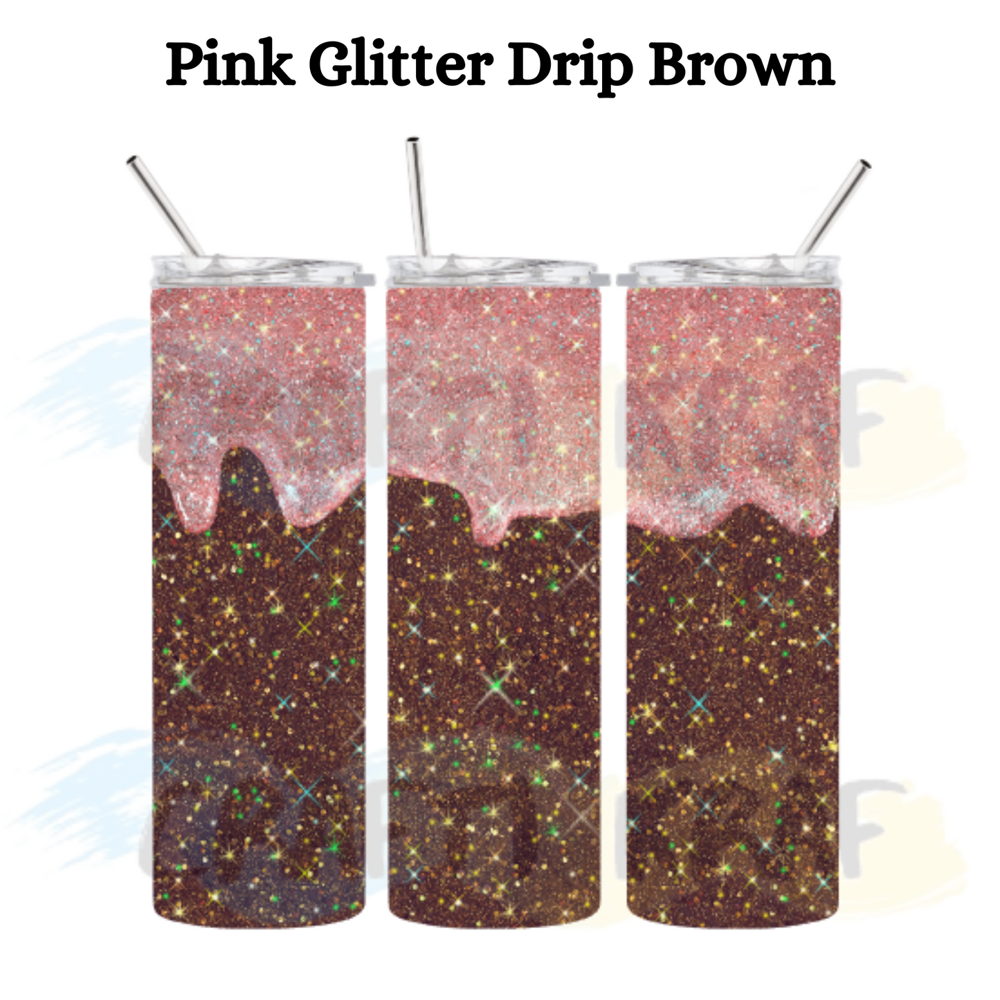 20oz. Skinny Tumbler - Pink glitter drip