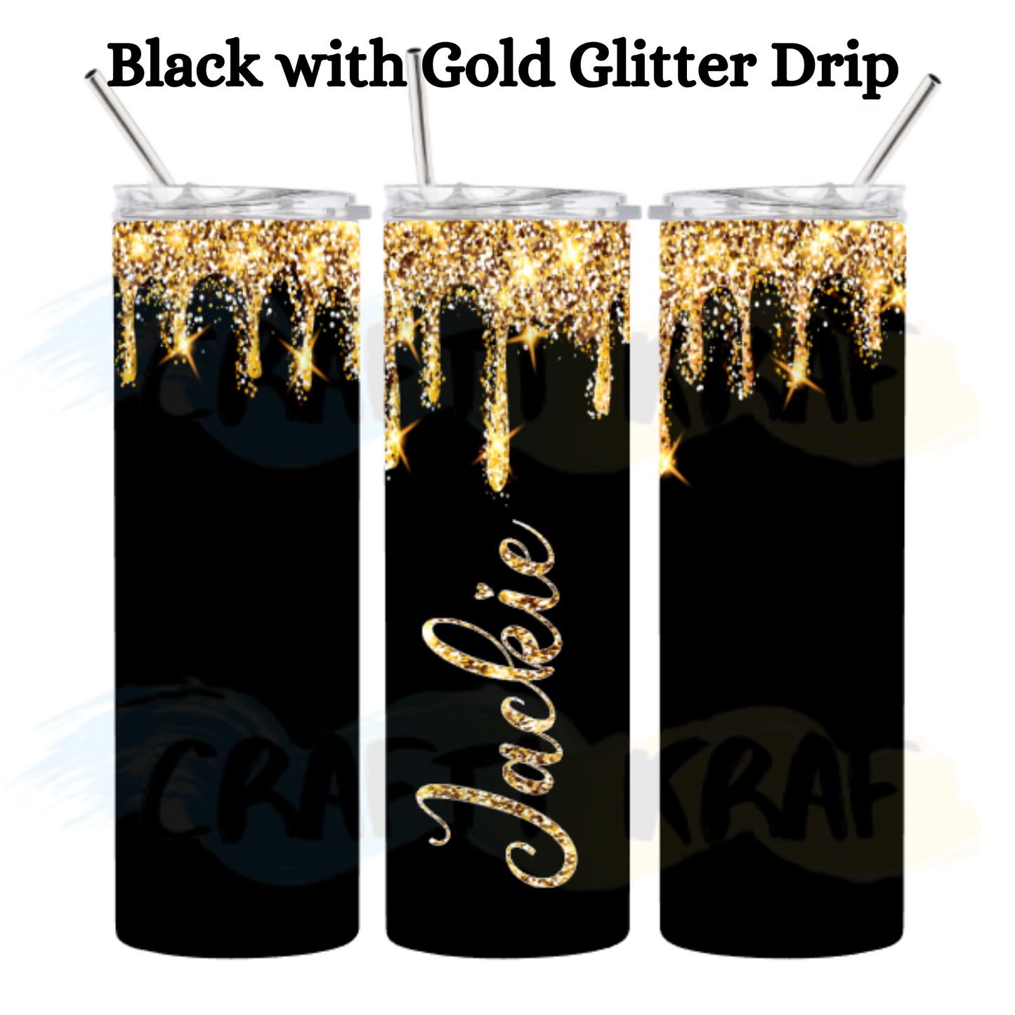 20oz. Skinny Tumbler - Gold glitter drip
