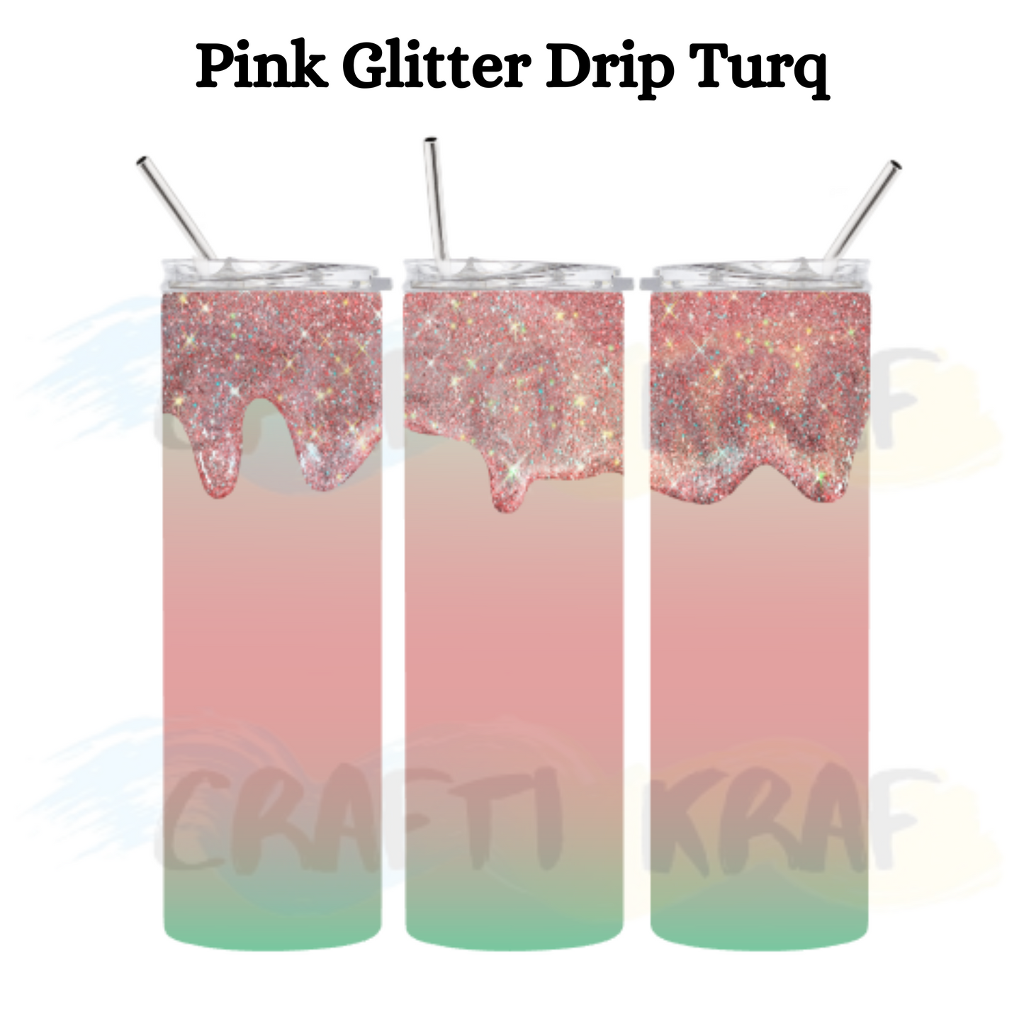 20oz. Skinny Tumbler - Pink glitter drip