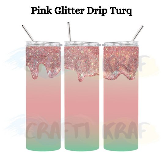 20oz. Skinny Tumbler - Pink glitter drip