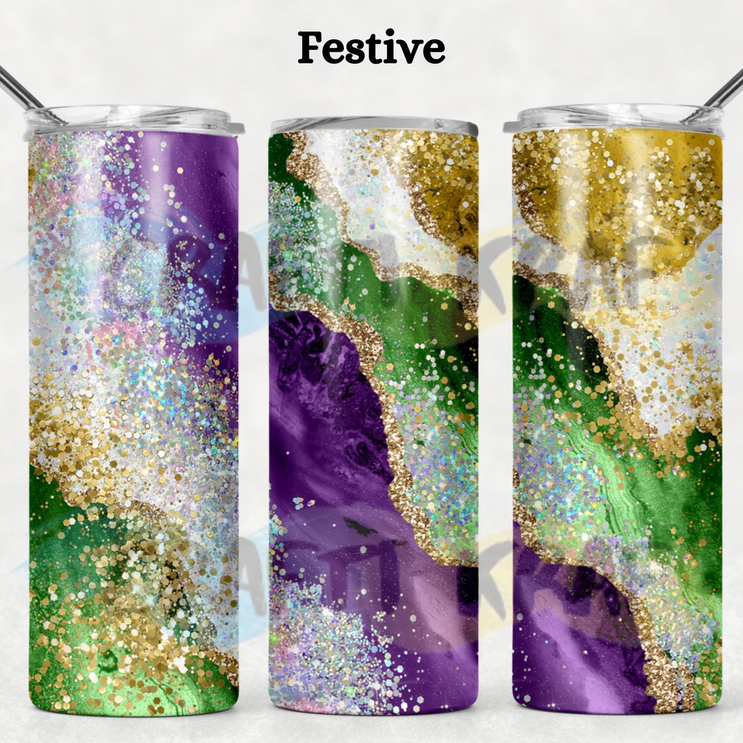 20oz Skinny Tumbler - Faux glitter Agate look