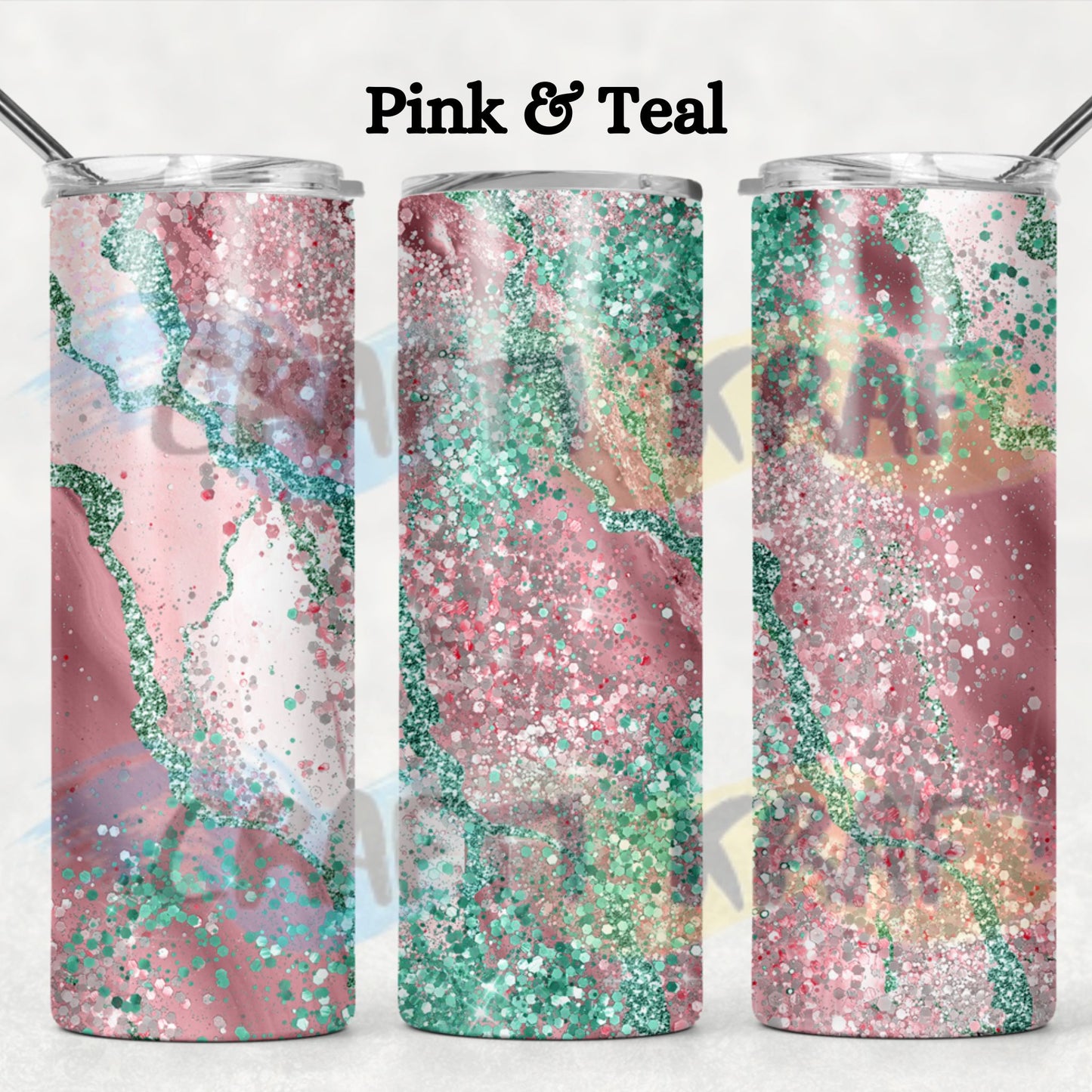 20oz Skinny Tumbler - Faux glitter Agate look