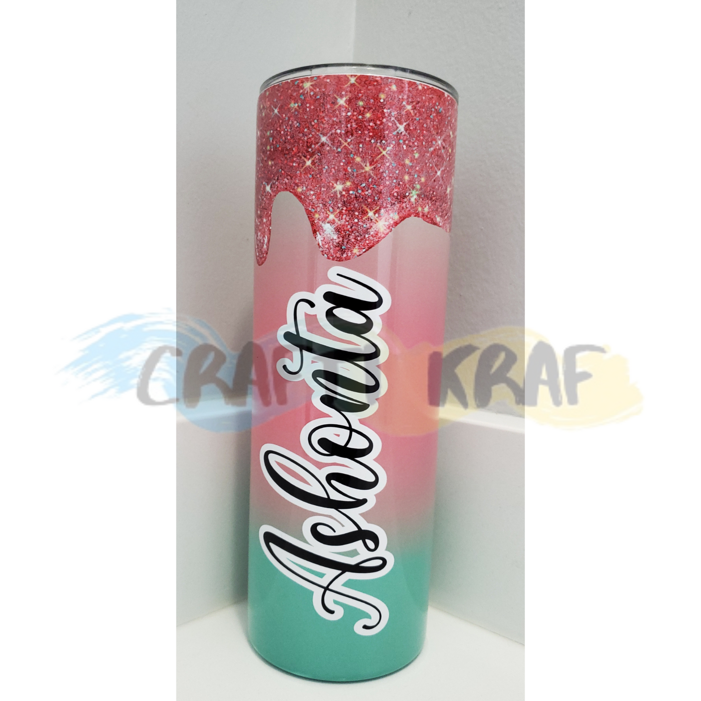 20oz. Skinny Tumbler - Pink glitter drip