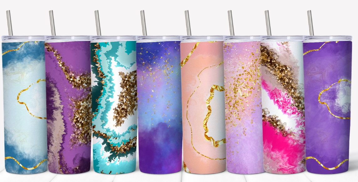 20oz. Skinny Tumbler - Various Glitter Geode