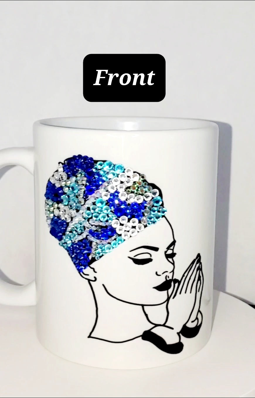 Ready to ship - Blinged praying lady with headwrap mug