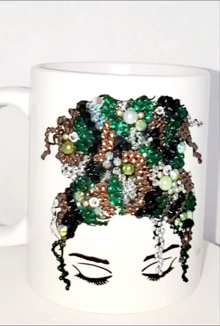 Blinged messy bun mug