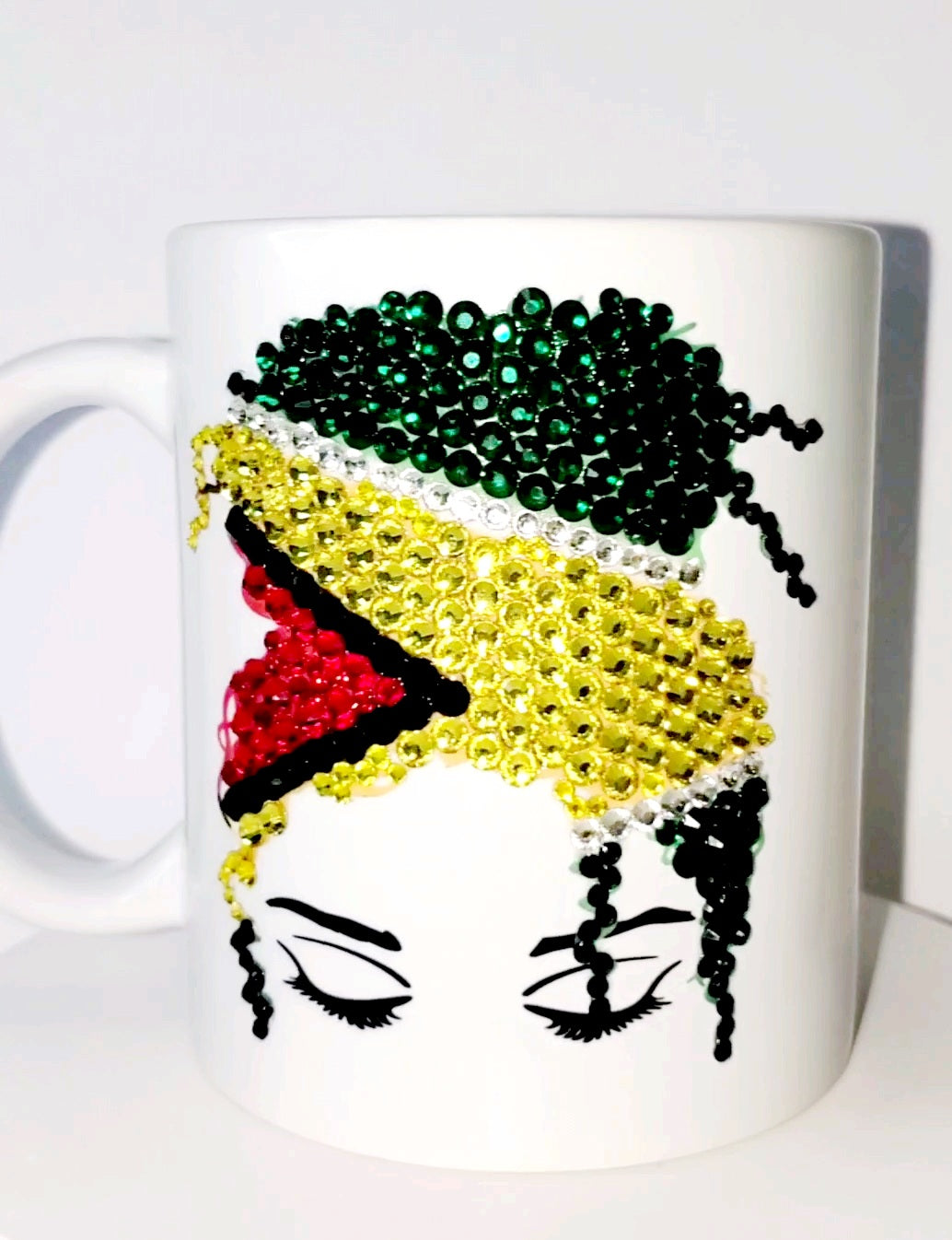 Blinged messy bun country flag mug