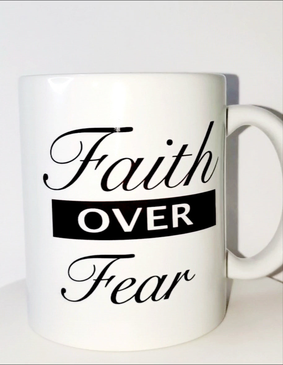 Two sided bible mug - faith over fear on other side